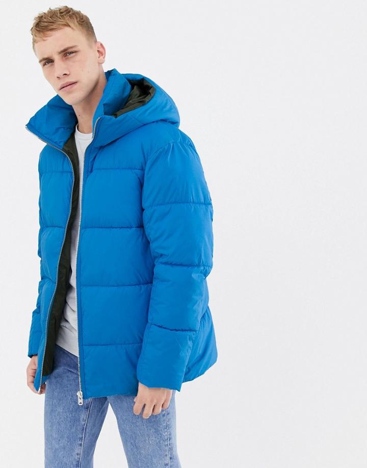 Jack & Jones Core Puffer Coat In Drop Shoulder Fit - Blue