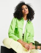 River Island Crop Denim Shirt In Bright Green