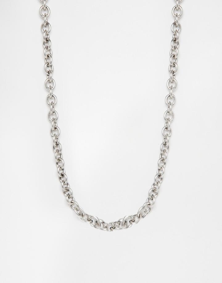 Asos Heavy Chain Necklace In Burnished Silver - Silver