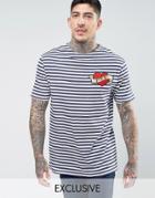 Reclaimed Vintage Revived Striped T-shirt With Heart Patch - Navy