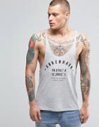 Asos Tank With Copenagen Print And Raw Edge Extreme Racer Back - Gray