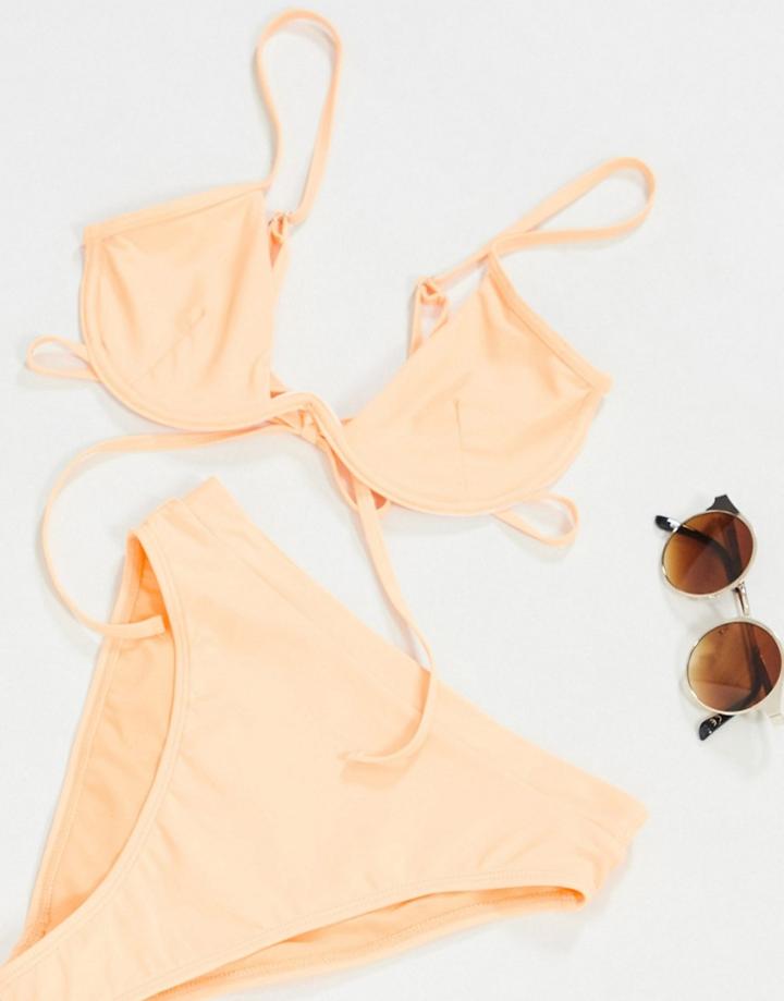 Missguided Underwire Bikini Top In Peach-pink