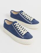 Asos Design Sneakers In Blue Twill With Textured Sole - Blue