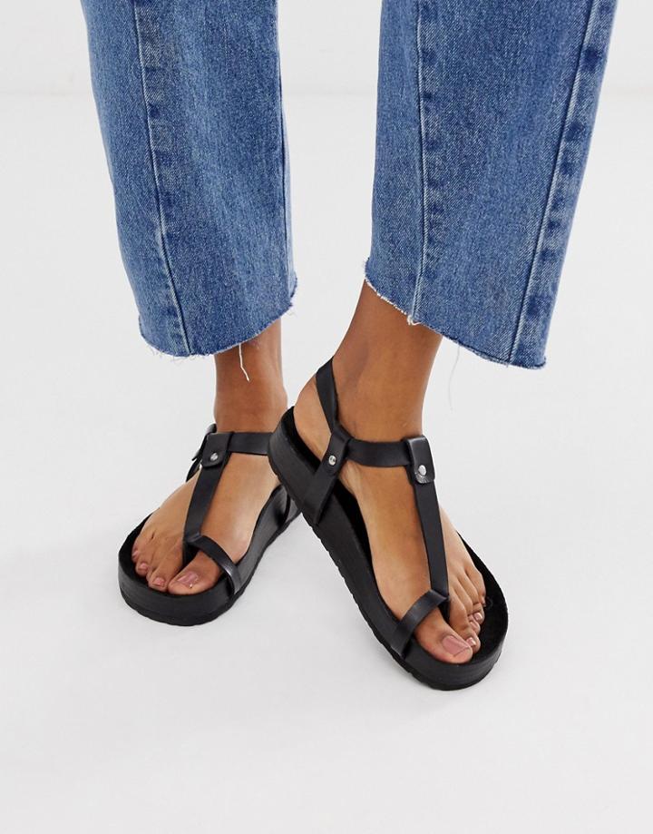 Asos Design Filmore Premium Leather Minimal Footbed Toe Loop Sandals-black