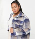 In The Style Plus X Lorna Luxe Quilted Oversized Check Shirt Set In Blue Multi