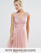 Little Mistress Petite Full Prom Tulle Mini Dress With Lace Applique - Pink