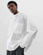Asos White Extreme Oversized Shirt In White Crinkle Cotton With Grandad Collar - White