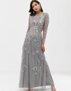 Asos Design Ergonomic Embellished Maxi Dress - Gray