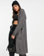Qed London Longline Cardigan In Charcoal Gray