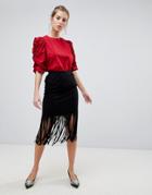 Traffic People Fringed Midi Skirt - Black