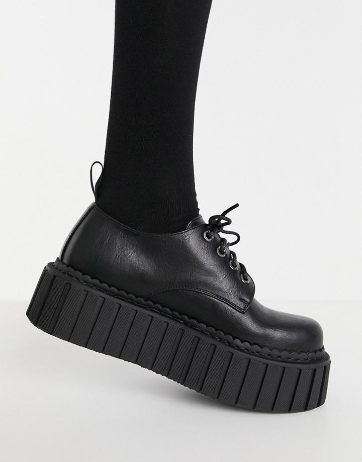 Lamoda Chunky Lace Up Creeper Shoes In Black