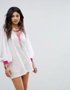 Pitusa Embroidered Cuff Beach Dress - White