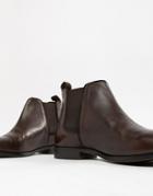 Asos Design Chelsea Boots In Brown Leather With Brown Sole - Brown