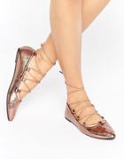 Raid Ghillie Lace Copper Metallic Flat Shoes - Copper