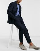 Selected Homme Slim Tapered Linen Mix Suit Pants In Navy