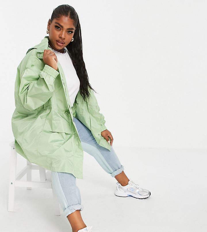 Asos Design Curve Four Pocket Chuck On Rain Jacket In Mint-green