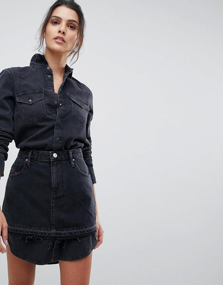 Diesel Denim Shirt Dress With Skirt Overlay - Cream