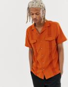 Asos Design Relaxed Texture Shirt With Crochet Trim In Rust - Orange
