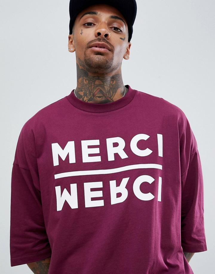 Asos Design Oversized T-shirt With Mercy Text Print And Half Sleeve - Red