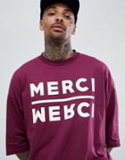 Asos Design Oversized T-shirt With Mercy Text Print And Half Sleeve - Red