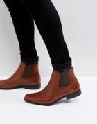 Asos Chelsea Boots In Tan Faux Leather With Brogue Detail - Tan