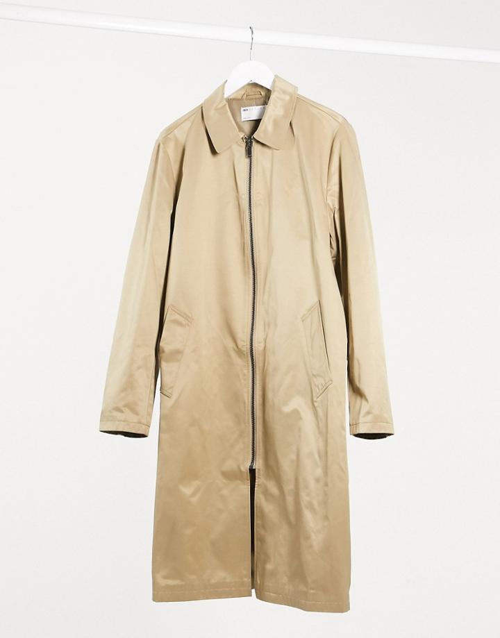Asos Design Oversized Trench Coat In Stone With Zip-neutral
