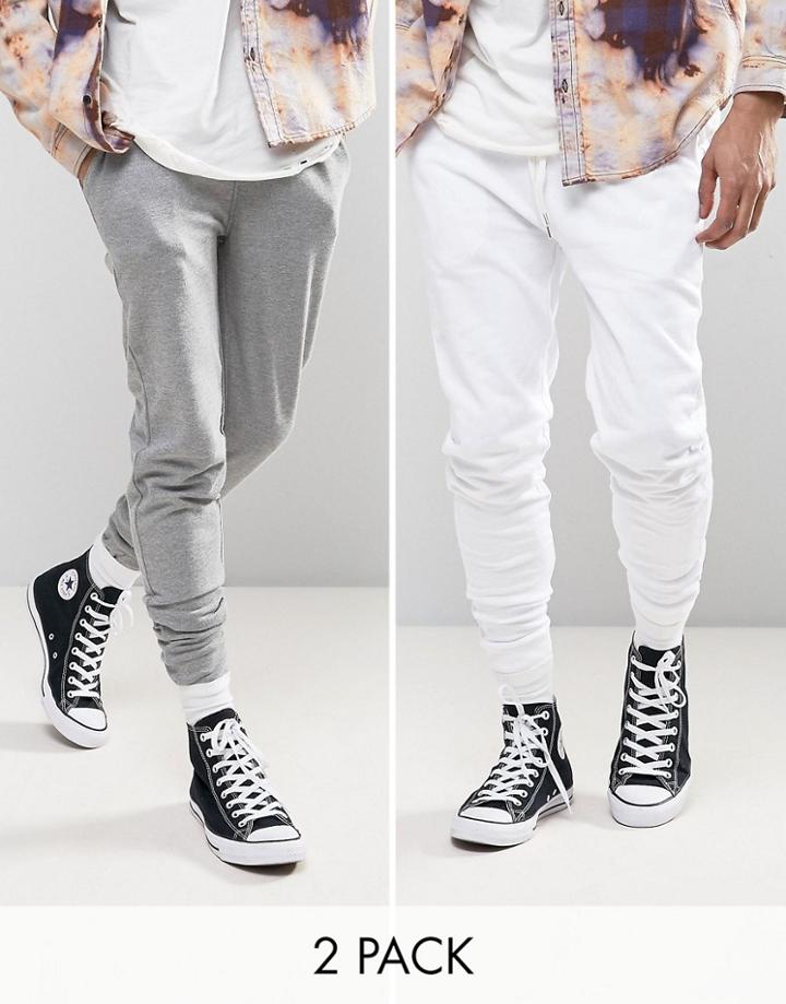 Asos Skinny Joggers 2 Pack White/gray Marl Save - Multi