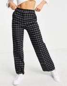 Miss Selfridge High Rise Wide Leg Pant In Mono Check-black