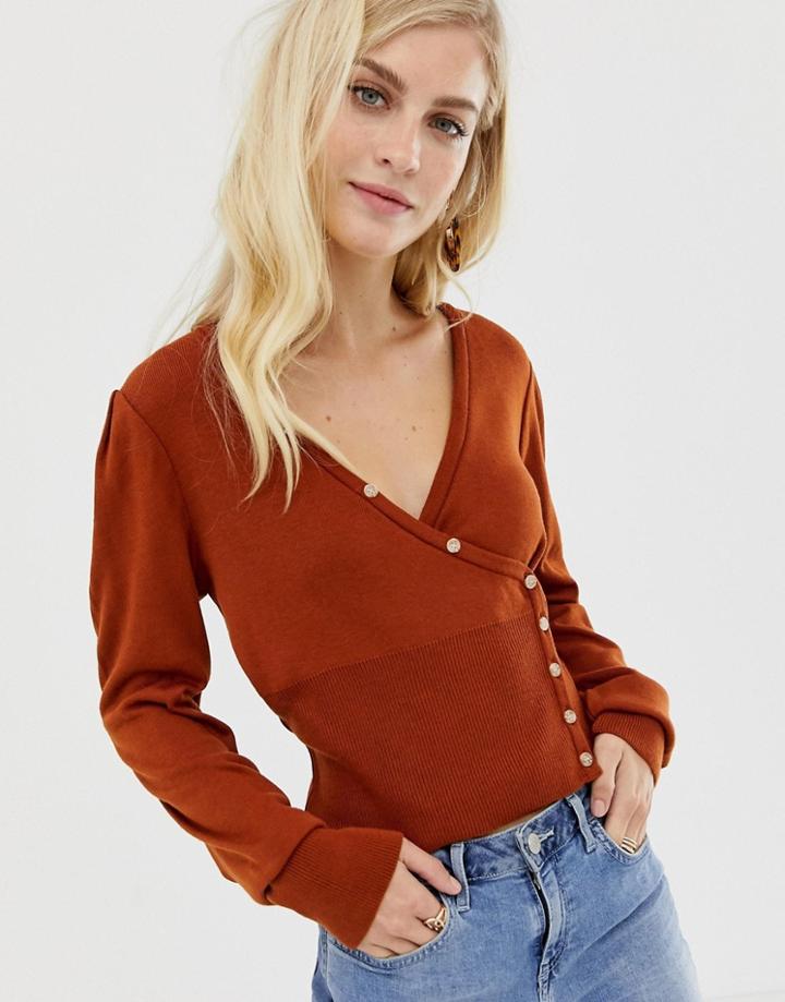 Asos Design Wrap Cardigan With Button Detail - Red