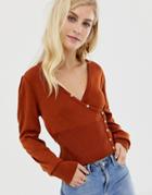 Asos Design Wrap Cardigan With Button Detail - Red