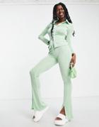 Daisy Street Slinky High Waist Pants With Split Hem In Mint - Part Of A Set-green