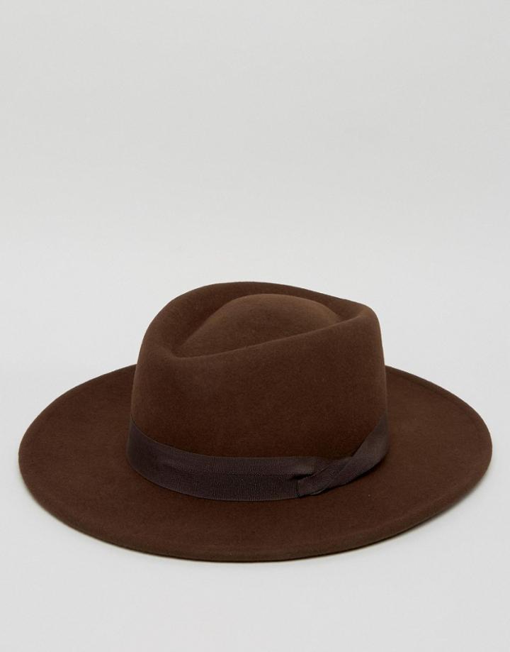 Asos Pork Pie Hat In Chocolate With Twisted Band - Brown