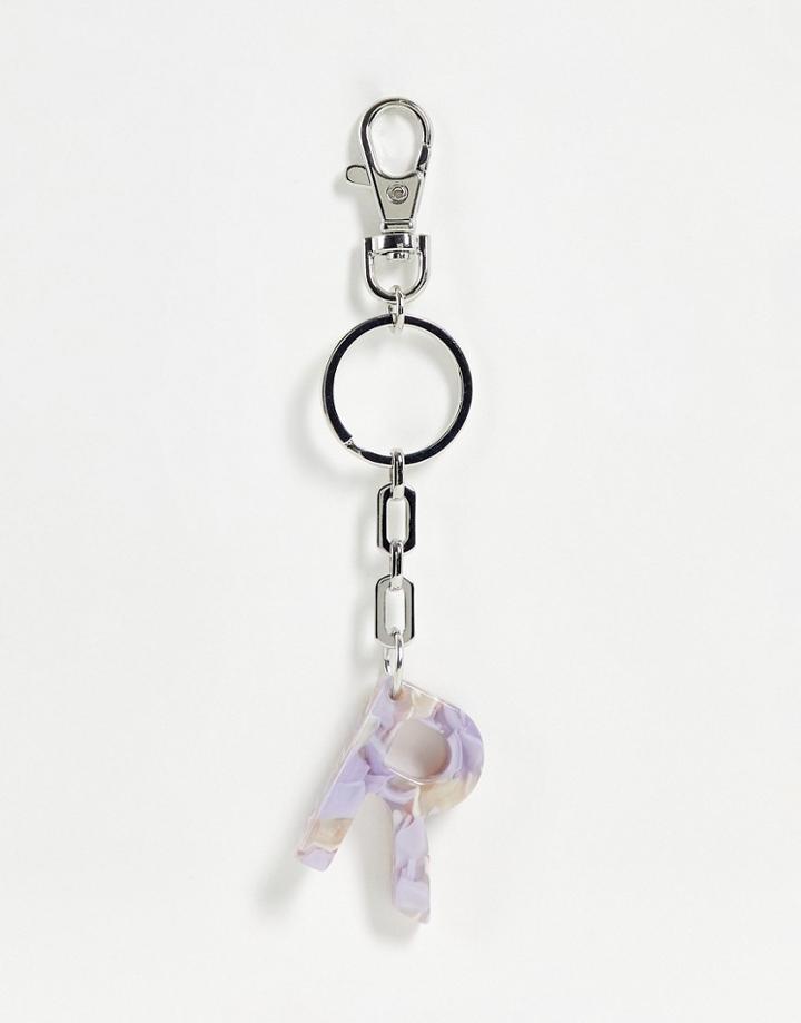 Asos Design Personalised R Bag Charm In Lilac Marble-purple