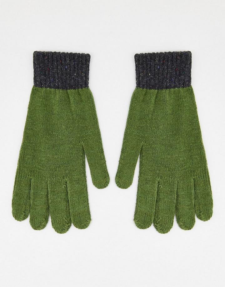Boardmans Ribbed Knit Color Block Gloves In Khaki-green