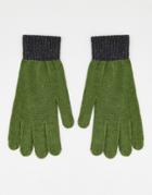 Boardmans Ribbed Knit Color Block Gloves In Khaki-green