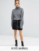 New Look Petite Zip Through A-line Skirt - Black