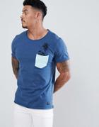 Blend Palm Tree Pocket T-shirt In Blue - Blue