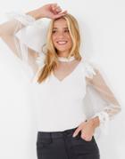 River Island Body Fit Hybrid Lace Blouse In Cream-white