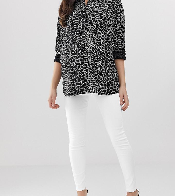 Asos Design Maternity Ridley High Waist Skinny Jeans In Optic White With Under The Bump Band - White