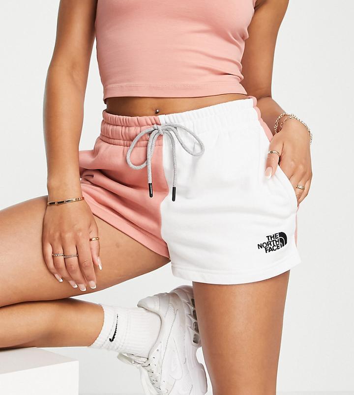 The North Face Color Block Shorts In Pink/ White Exclusive At Asos