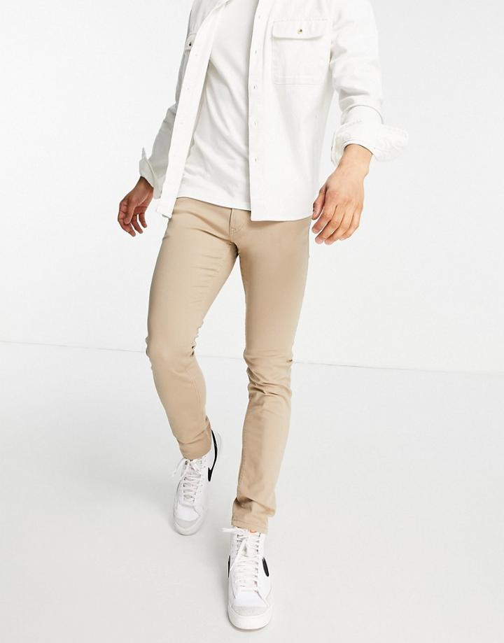 Jack & Jones Intelligence Liam Skinny Jeans In Beige-grey
