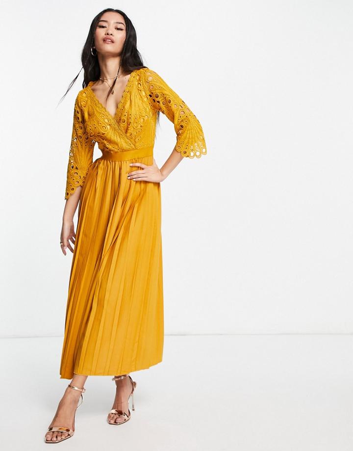 Little Mistress Long Sleeve Dress In Mustard-yellow