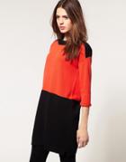 Asos Knitted Dress In Color Block - Blue