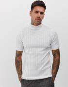 Asos Design Knitted Ribbed Turtleneck T-shirt In White - White