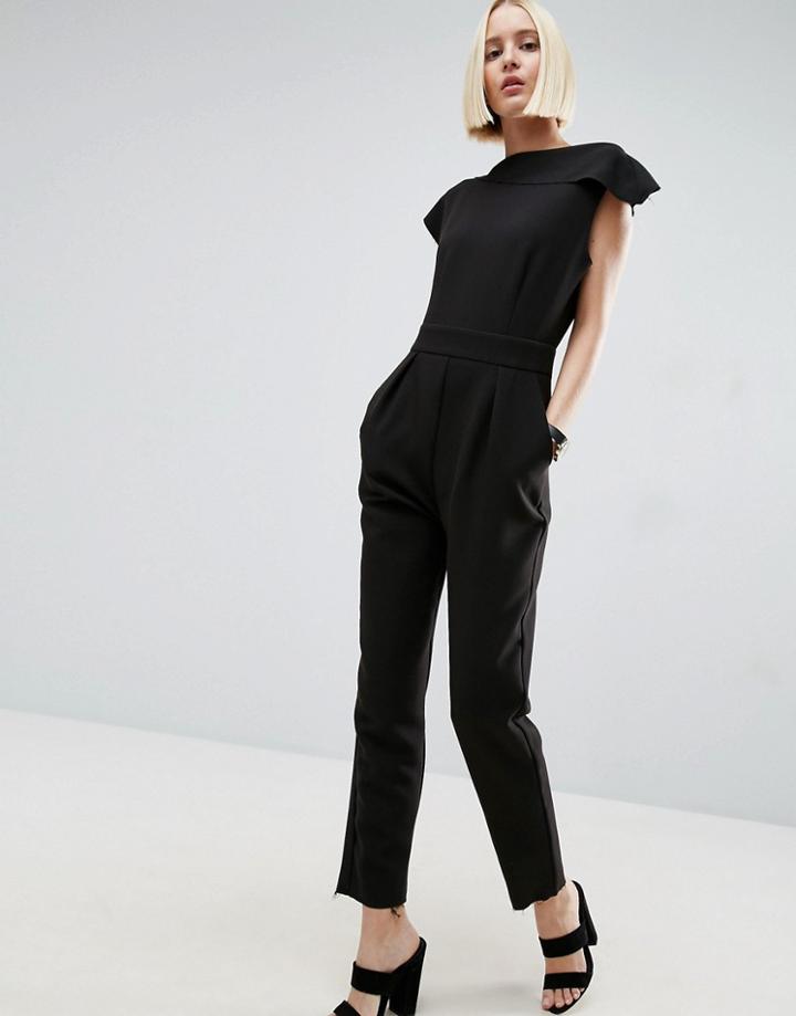 Asos Tailored Asymmetric Jumpsuit With Raw Detail - Black
