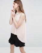 Asos Sleeveless Blouse With Overlay & Dipped Hem - Pink