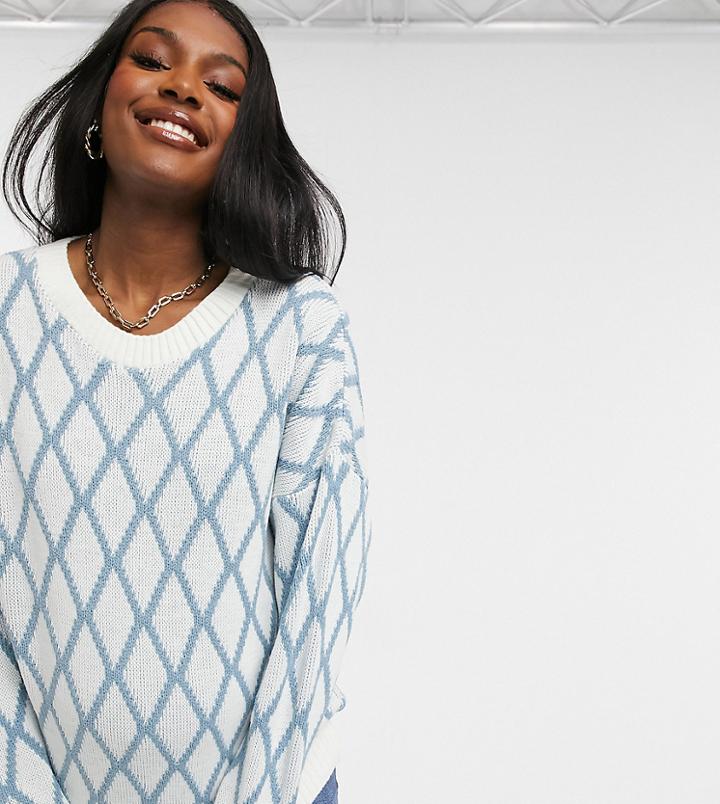 In The Style Maternity X Dani Dyer Knit Contrast Chain Print Sweater In Blue Multi