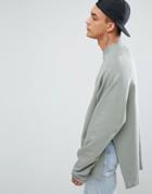 Asos Super Longline Oversized Sweatshirt With Side Splits And Dropped Hem - Green