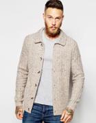 Asos Cardigan With Collar And Ribs - Oatmeal