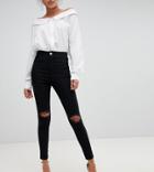 Asos Rivington High Waisted Jeggings With Frayed Knee Rip Detail - Black